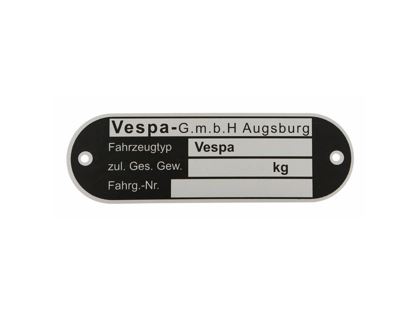 Vespa GmbH Augsburg típusjelzés a Vespa összes német modelljéhez '62-'67