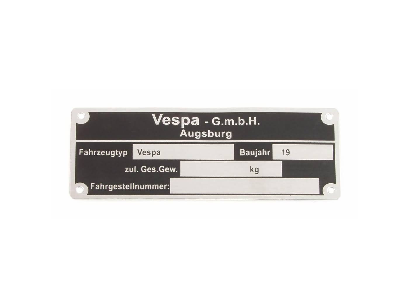 Vespa GmbH Augsburg típusjelzés a Vespa összes német modelljéhez '58-'61